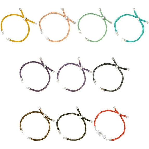 10Pcs 10 Colors Slider Bracelets Nylon Twist Cord Bracelet 22cm Adjustable Bracelet with Brass Findings Bracelet Chains for Jewelry Making Accessories for Women DIY