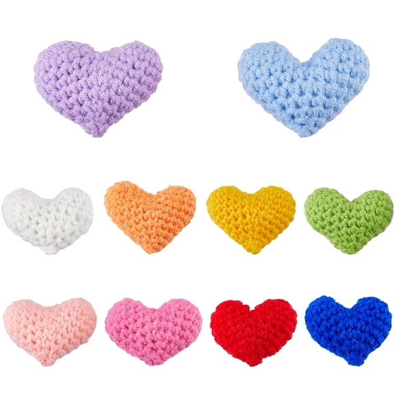 10Pcs 10 Colors Small Crochet Hearts Cute Knitted Heart Colorful Handmade Hearts 3D Cotton Heart Decoration for DIY Sewing Craft Home Decor