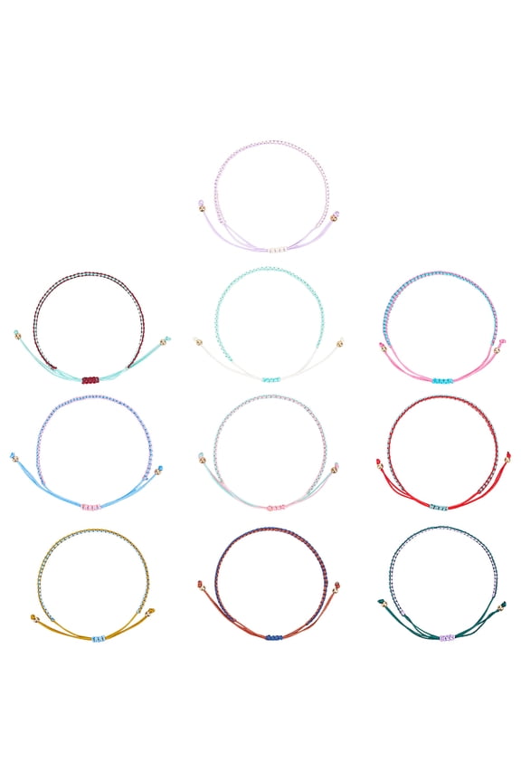 10Pcs 10 Colors Two Tone Polyester Cord Bracelets for Friendship Mixed Color Inner Diameter: 1-7/8~3-1/2 inch(4.8~8.8cm) 1pc/color