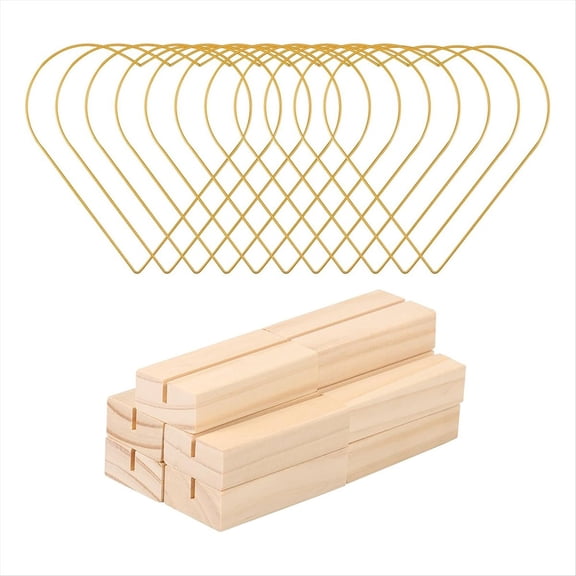 10Pcs 10 Inch Metal Floral Hoop Centerpiece with Wood Base, Heart Shape Ring Stand,for Decor Wall Hanging Crafts