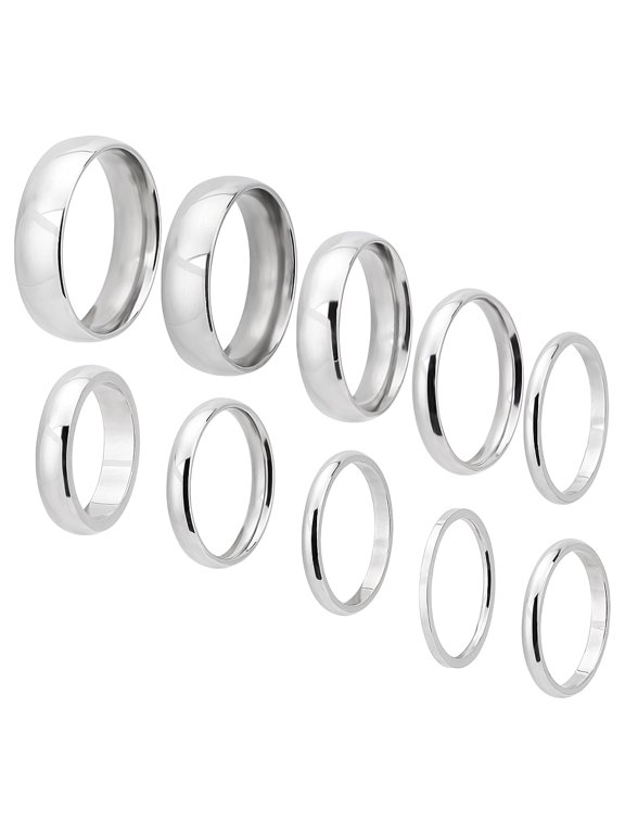 10Pcs 10 Style 304 Stainless Steel Flat Plain Band Rings for Men Women Stainless Steel Color Inner Diameter: 15-19 1pc/style