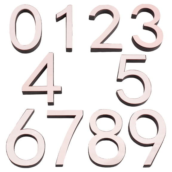 10Pcs 10 Style Acrylic Mirror Wall Stickers House Address Plaque Accessories Rose Gold Tone Number 0~9 Number Pattern 82~86x48~59x1mm