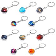 10Pcs 10 Style Luminous Universe Planet Theme Alloy Keychain Glow in the Dark Double Side Cabochon Glass Ball Keychain Mixed Color 7.37.5cm