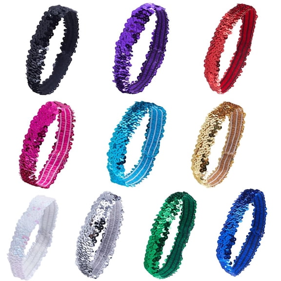 10Pcs 10 Style Wide Stretch Sparkling Headband Elastic Sequin Headband Hair Accessories for Girls Mixed Color 170~180x29x1.4mm 1pc/style for DIY