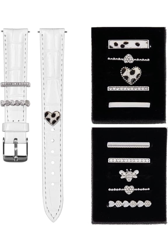 10Pcs 10 Styles Decorative Rings Loops Alloy Watch Band Charms Platinum Rhinestone Watch Band Loops Charms Heart Bee Studded Watch Charms for Watch Band Decorations