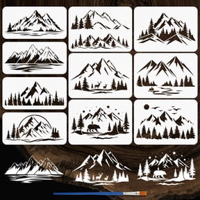 10Pcs 10 Styles Mountain Theme PET Hollow Out Drawing Painting Stencils for DIY Scrapbook Photo Album 150~210x297~300mm 1pc/style for DIY