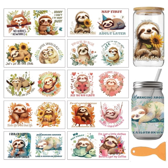 10Pcs 10 Styles PVC DIY Heat Transfer Paper for UV Sublimation Cup Sloth 240x110mm 1pc/style diy