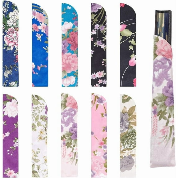 10Pcs 10Colors Silk Folding Chinese Hand Fan Bags Chinese Hand Fan Proctect Pouch Japanese Hand Fan Cover Silk Pouches