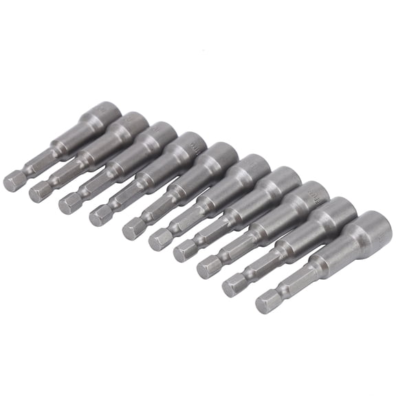 10Pcs 10mm Hex Socket Set, Chrome Vanadium Steel, Magnetic Nut Driver for Electric Screwdriver