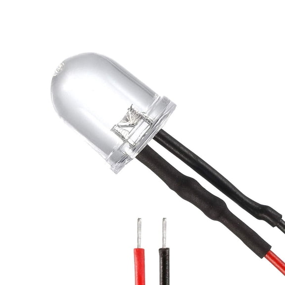 10Pcs 10mm Pre Wired LED, Red DC3-6V Clear Lens, Light Emitting Diodes