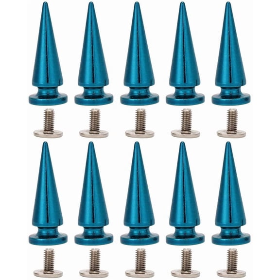 10Pcs 10x26MM Large Size Cone Spikes Punk Rivets Stud Screw Tree Shape Back Spikes for DIY Leather Shoes Jacket Craft Garment Bag(Blue)