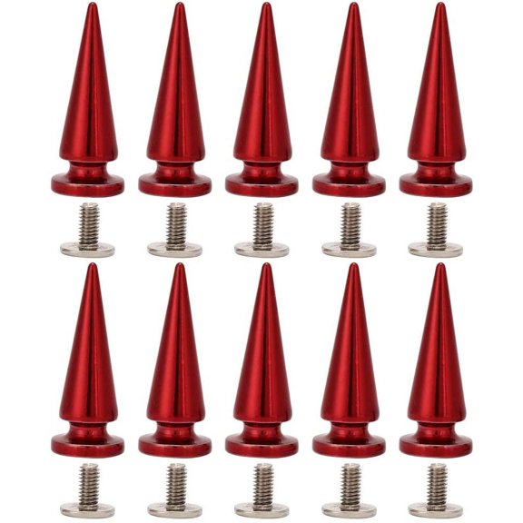 10Pcs 10x26MM Large Size Cone Spikes Punk Rivets Stud Screw Tree Shape Back Spikes for DIY Leather Shoes Jacket Craft Garment Bag(Red)