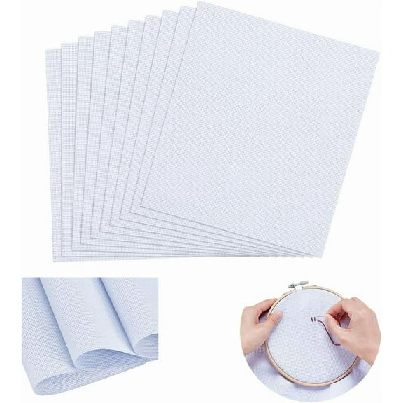 10Pcs 11 Count Stitch Fabric White Classic Reserve Aida Cloth Stitch Cloth Linen Embroidery Fabric for Craft Embroidery Needlework 12x11.42 Inch