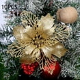 thumbnail image 1 of 10Pcs 11cm /4.3in Silver Poinsettia Artificial Flowers Glitter Christmas Tree Poinsettia Decorations for Xmas Wedding Party Wreath,Gold, 1 of 8