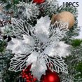 thumbnail image 1 of 10Pcs 11cm /4.3in Silver Poinsettia Artificial Flowers Glitter Christmas Tree Poinsettia Decorations for Xmas Wedding Party Wreath,Silver, 1 of 7