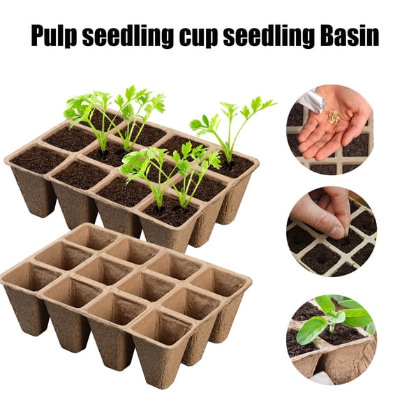10Pcs 12-Cell Peat Seed Trays, Biodegradable Paper Pulp Plant Pots for Seedlings, Compostable Germination Trays