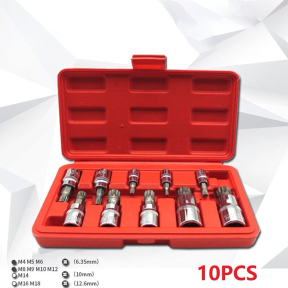 10Pcs-12 Point Triple Square Socket Set with Case, Chrome Vanadium Steel Tamper Proof Spline/Wrench Kit for Automotive Repair and Tools