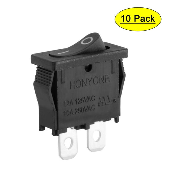 10Pcs 125V/12A 250V/10A SPST 2P 2 Position Rocker Switch Black UL Listed