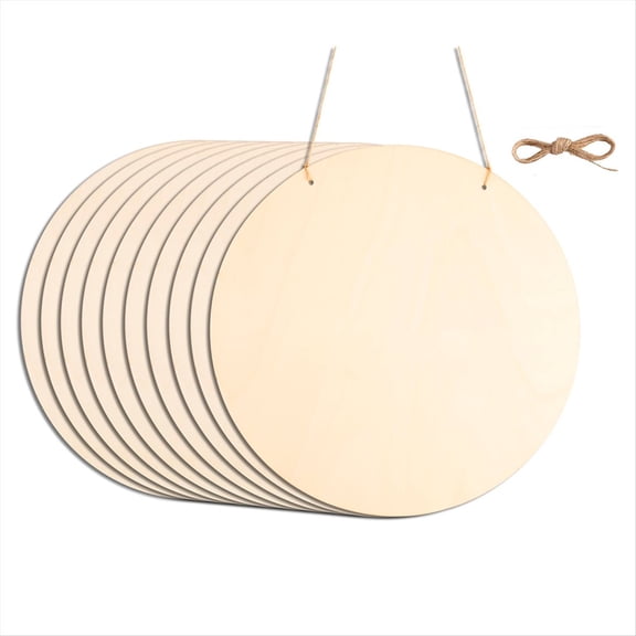 10Pcs 12Inch Wood Circles for Crafts, Unfinished Blank Door Hanger Sign, DIY Rounds Painting, Burning