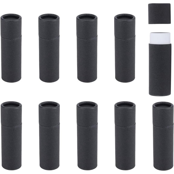 10Pcs 12g Paperboard Lip Balm Tubes Lipstick Containers Round Refillable Kraft Containers for Solid Ointment Deodorant Sample Vial DIY Cosmetic Storage,Push-Up Style (black)