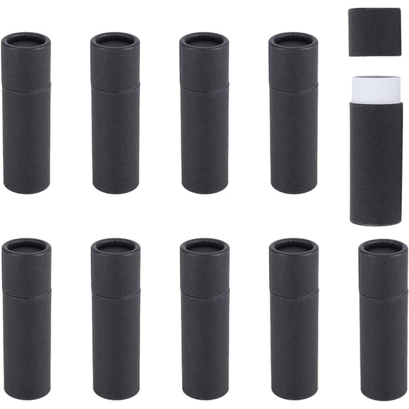 10Pcs 12g Paperboard Lip Balm Tubes Lipstick Containers Round Refillable Kraft Containers for Solid Ointment Deodorant Sample Vial DIY Cosmetic Storage,Push-Up Style (black)
