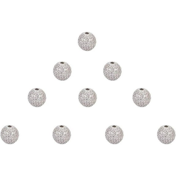 10Pcs 12mm Platinum Color Brass Cubic Zirconia Beads Clear Crystal Cubic Zirconia Micro Pave Disco Ball Beads Brass Round Loose Beads