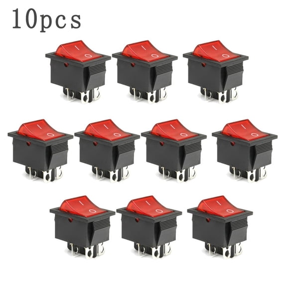 10Pcs 15A/250V 20A/125V Ac Red Light 4-Pins On/Off Rocker Electric Boat Switches