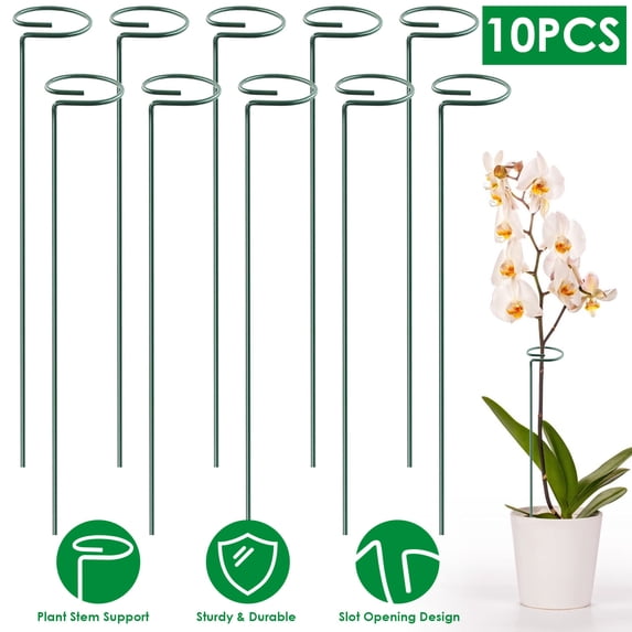 10Pcs 16in Plant Support Stakes Garden Flower Single Stem Support Stake Iron Plant Cage Support Ring For Tomatoes Orchid Lily Peony Rose Flower Amaryllis Iris Stem