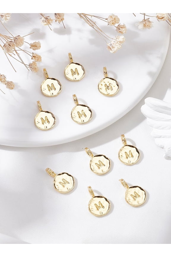 10Pcs 18K Gold Plated Alphabet Letter M Charms Pendants Letter Charm Initial Pendant for Jewelry Handmade Making Supply Gifts DIY Making Necklace Earring Bracelet Creative Gift