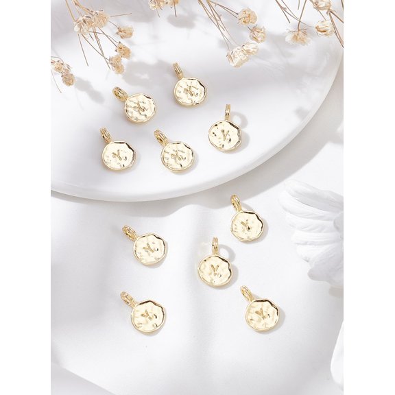 10Pcs 18K Gold Plated Alphabet Letter Y Charms Round Letter Y Pendant Charms Jewelry Making Charm with Hole for DIY Bracelet Charms Necklace Pendants Earring