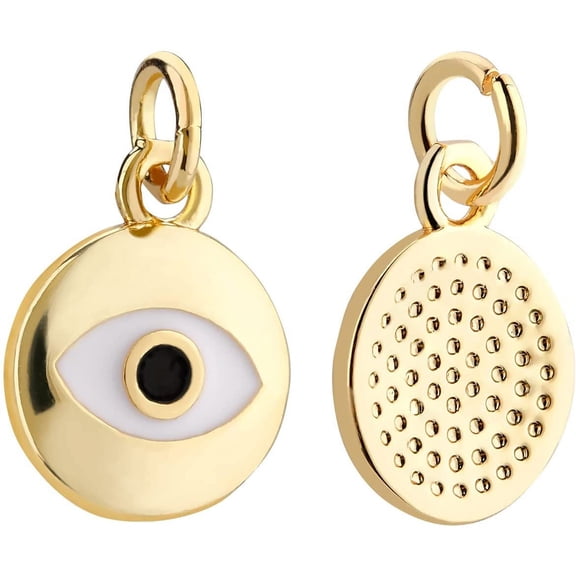 10Pcs 18K Gold Plated Enamel Charms Flat Round Pendants with Jump Rings