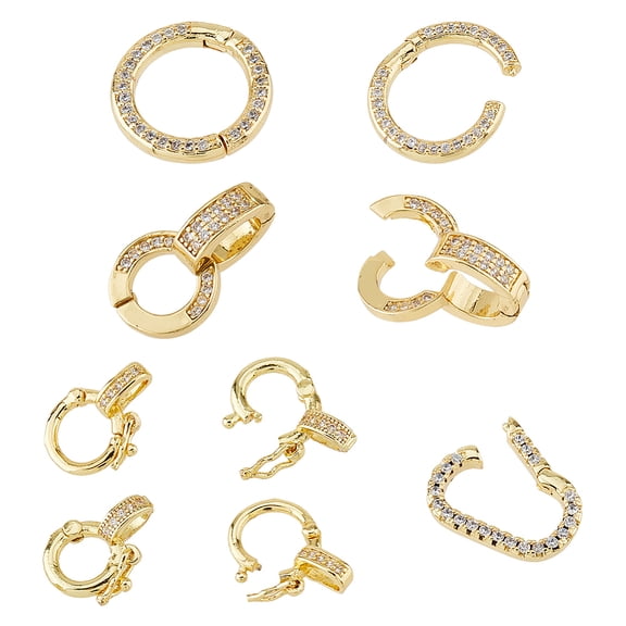 10Pcs 18K Gold Plated Jewelry Clasps 5 Style Micro Pave Clear Cubic Zirconia Twister Clasps Rhinestone Fold Over Spring Clasps