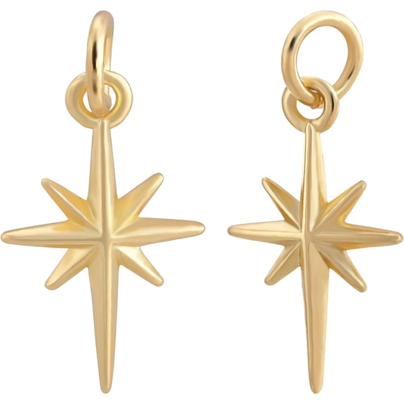 10Pcs 18K Gold Plated Star Brass Pendants with Jump Rings Metal Lucky Star Accessories