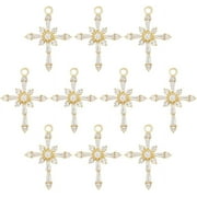 NOBRAND 10Pcs 18K Real Gold Plated Rhinestone Cross Charms Zirconia Crystal Cross Pendant for Jewelry Making Bracelet Necklace Making DIY Accessories