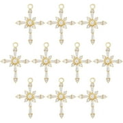 SFTD 10Pcs 18K Real Gold Plated Rhinestone Cross Charms Zirconia Crystal Cross Pendant for Jewelry Making Bracelet Necklace Making DIY Accessories