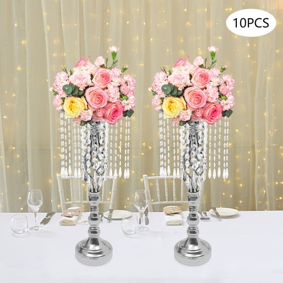 10Pcs 19.3 in Crystal Flower Stand Wedding Flower Holders Centerpiece