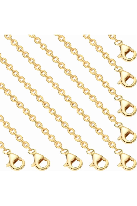 10Pcs 1mm 18K Gold Plated Cable Chains Set 17.7in Necklace Chains Bulk with Lobster Clasps for DIY Beadable Dangles Pendant Necklaces Jewelry Making for DIY