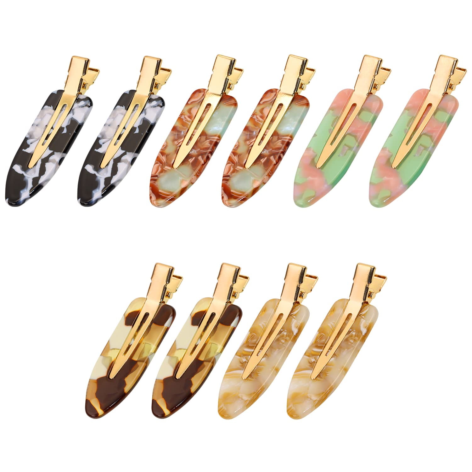 10Pcs 2.36"No Crease Hair Clip Acrylic Resin Flat Clip No Bend Hair Clips Vintage Duckbill Hair Barrette for Hair Styling and Makeup Application,5 Colors