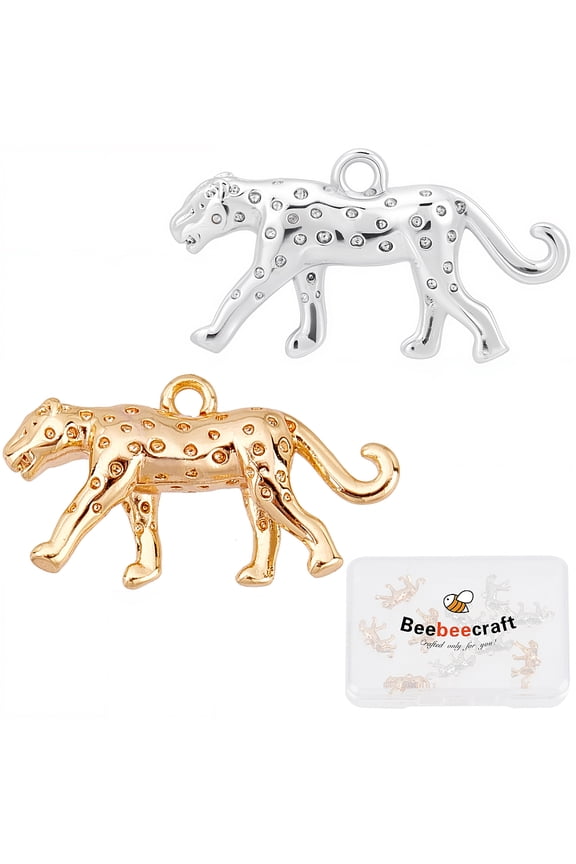 10Pcs 2 Color Leopard Cheetah Charms Small 18K Gold & Platinum Plated Brass Three Dimensional Animal Charms with Hoop