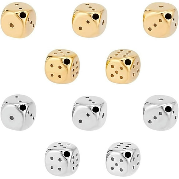 10Pcs 2 Colors 304 Stainless Steel Beads Dice Golden & Stainless Steel Color 10x10x10mm Hole: 2mm 5pcs/color