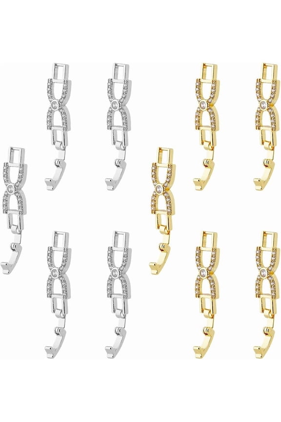 10Pcs 2 Colors Bowknot Rhinestone Foldover Extension Clasp Platinum Gold CZ Fold Over Clasp Watch Band Clasps Cubic Zirconia Watch Band Clasps Bracelets Clasp for Jewelry Making ClearDIY