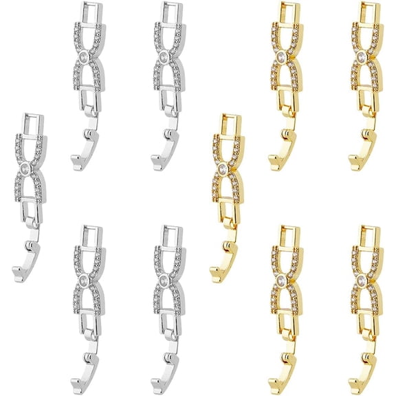 10Pcs 2 Colors Bowknot Rhinestone Foldover Extension Clasp Platinum Gold CZ Fold Over Clasp Watch Band Clasps Cubic Zirconia Watch Band Clasps Bracelets Clasp for Jewelry Making Clear