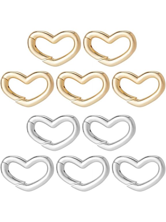 10Pcs 2 Colors Brass Spring Gate Rings Cadmium Free Nickel Free Lead Free Heart Real Gold Plated Real Platinum Plated 11.5x17x2.5mm for Handmade