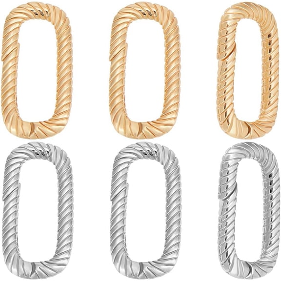 10Pcs 2 Colors Brass Spring Gate Rings Cadmium Free & Nickel Free & Lead Free Twisted Oval Real Gold Plated 18x9x2.5mm 5pcs/color