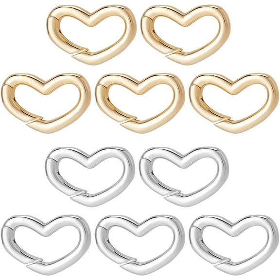10Pcs 2 Colors Heart Shape Key Ring Gold Platinum Plated Spring Gate Ring Clasps 11.5x17x2.5mm Keyring Key Chain Buckles for Handbag Purse Shoulder Strap