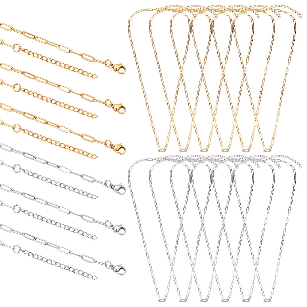 10Pcs 2 Colors Paperclip Charm Necklace Chains 304 Stainless Steel ...