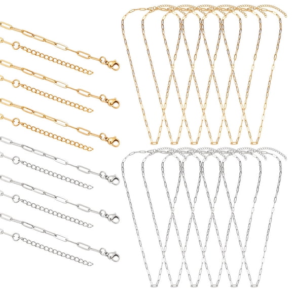 10Pcs 2 Colors Paperclip Charm Necklace Chains 304 Stainless Steel Chain Golden Stainless Steel Adjustable Link Chains Jewelry Making Accessories Extension Chain for Necklace Making DIY