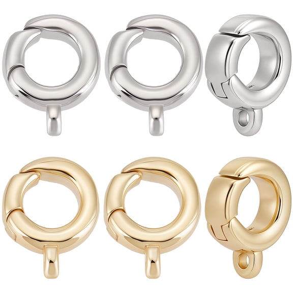 10Pcs 2 Colors Spring Gate Rings 18K Gold Plated Round 10mm Spring Ring Clasps and Closures with Hole for Bracelet Necklace Connectors