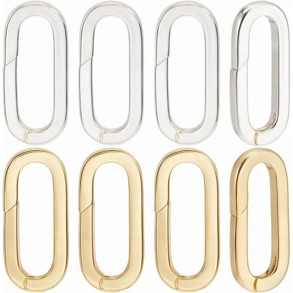 10Pcs 2 Colors Spring Gate Rings Sterling Silver 18K Gold Plated 25x11x2.6mm Oval Spring Ring Clasp Connector Necklace Enhancer Clasp for Keychain Jewelry DIY Craft (Gold Silver) Colorful