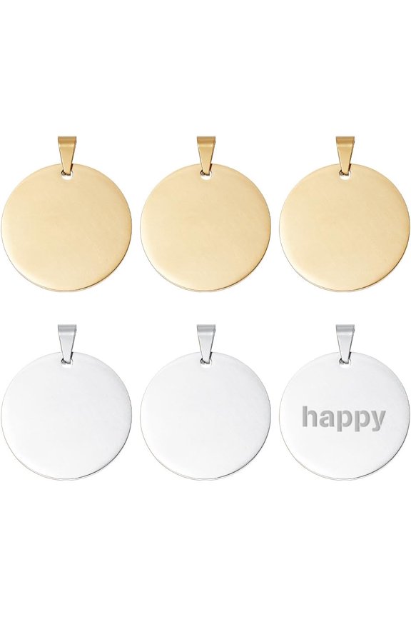 10Pcs 2 Colors Stainless Steel Flat Round Charms Blank Stamping Tags 35mm in Diameter Flat Round Metal Charms with Loop